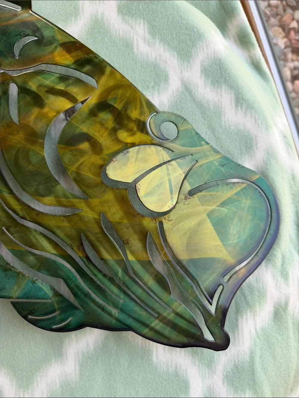 3D Cut Steel Bass Fish Wall Art - Green Yellow Metal Fish Sculpture